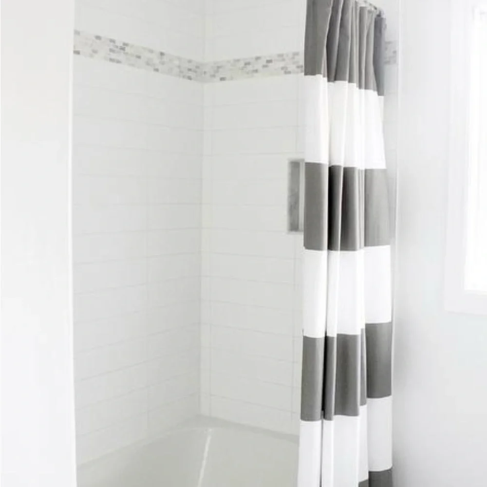 WEST ELM - striped Shower Curtain in ivory and feather gray